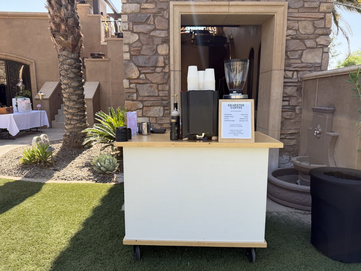 Wedding coffee cart catering in Southern California 58 Hester coffee cart styled at a Southern California wedding venue